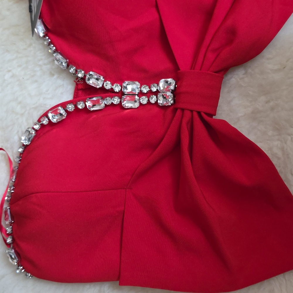 Blithe LA Red Strapless Top with Rhinestone Detail - Picture 3 of 9